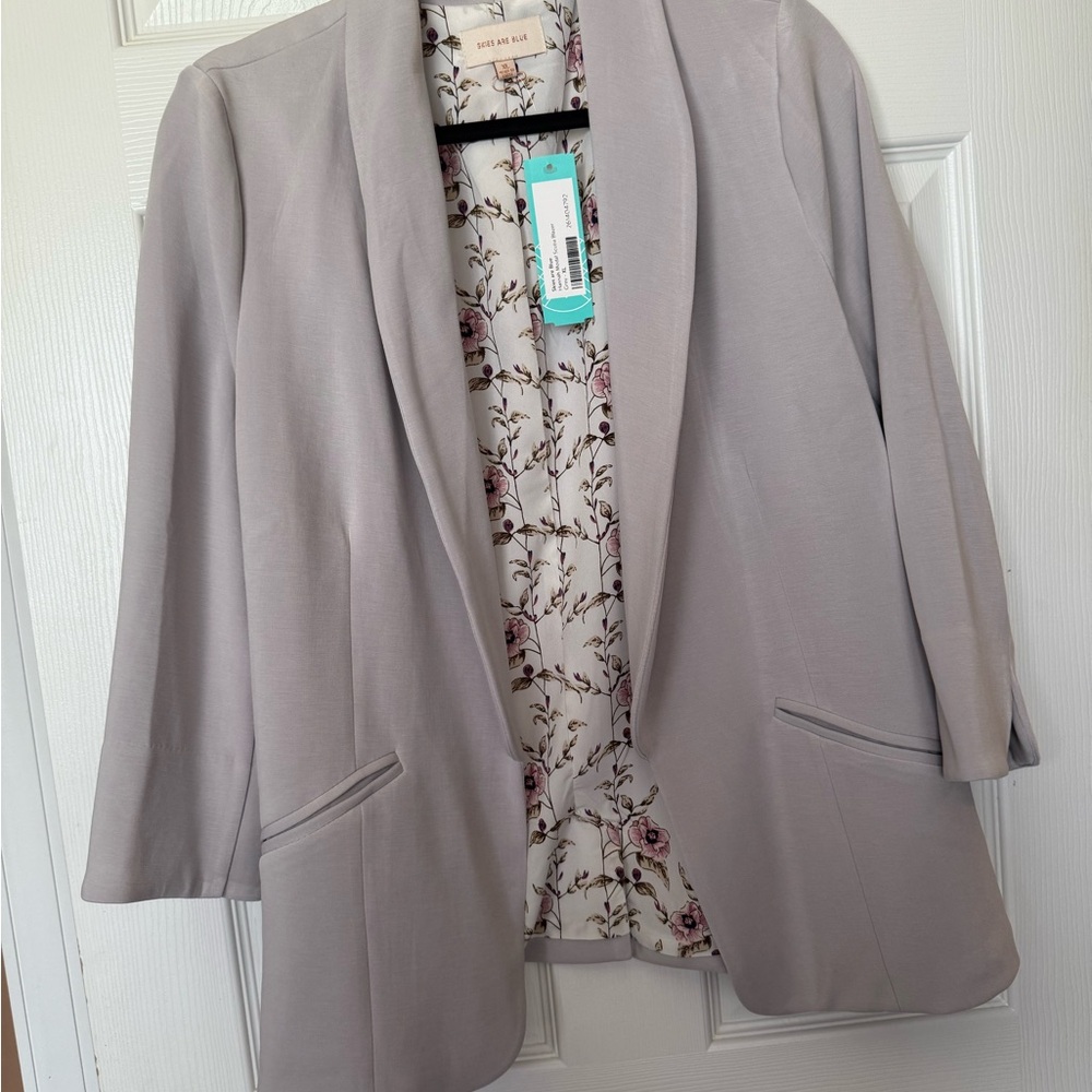 Skies Are Blue Gray Blazer with Floral Lining